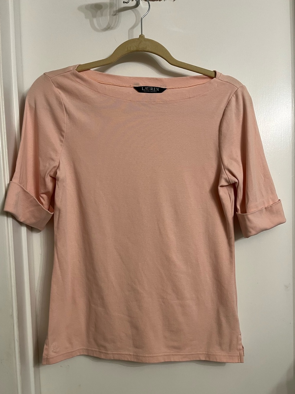 Ralph Lauren Pale Pink Boatneck Elbow-Sleeve Top